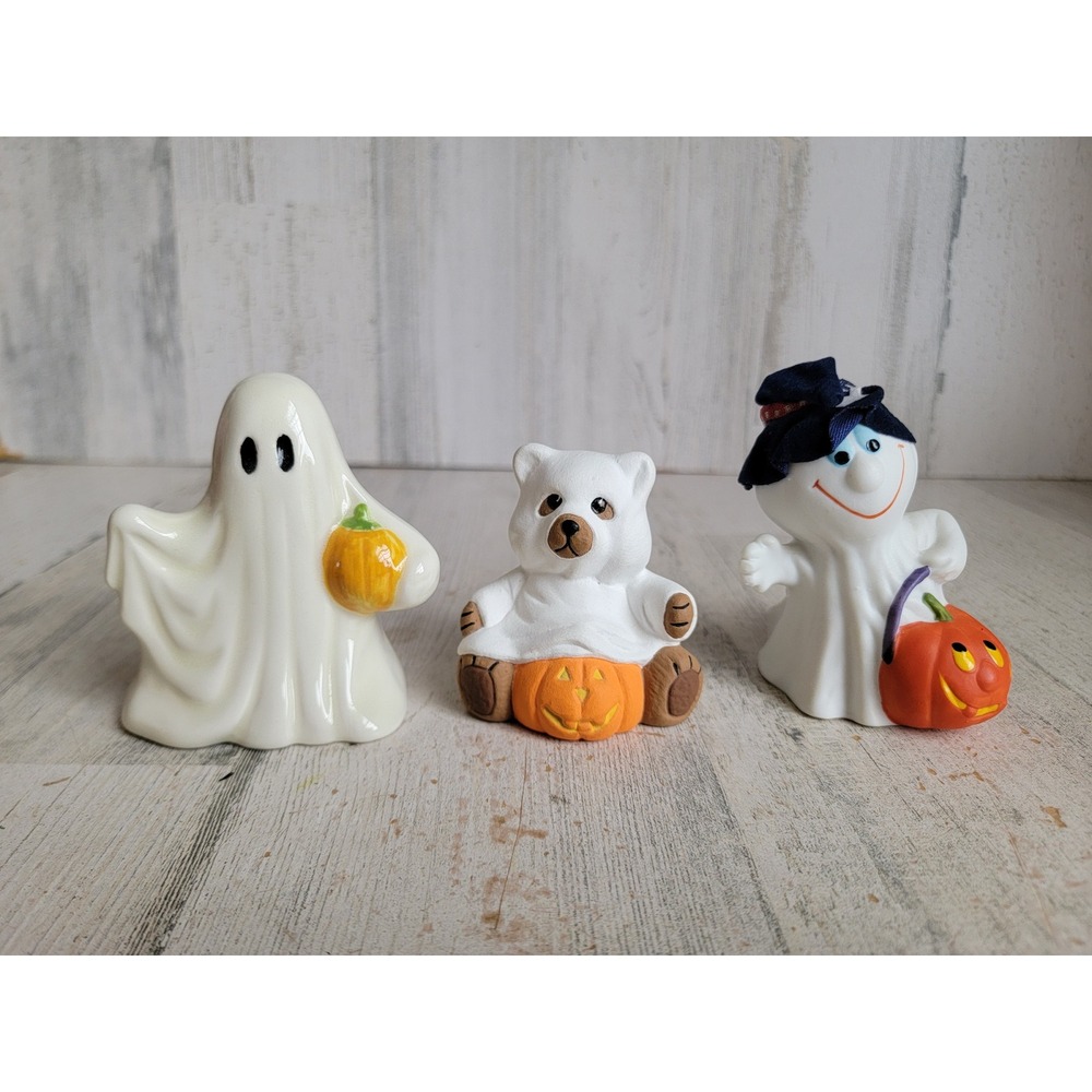 Unique mini ghost Halloween bear pumpkin home decor figure set